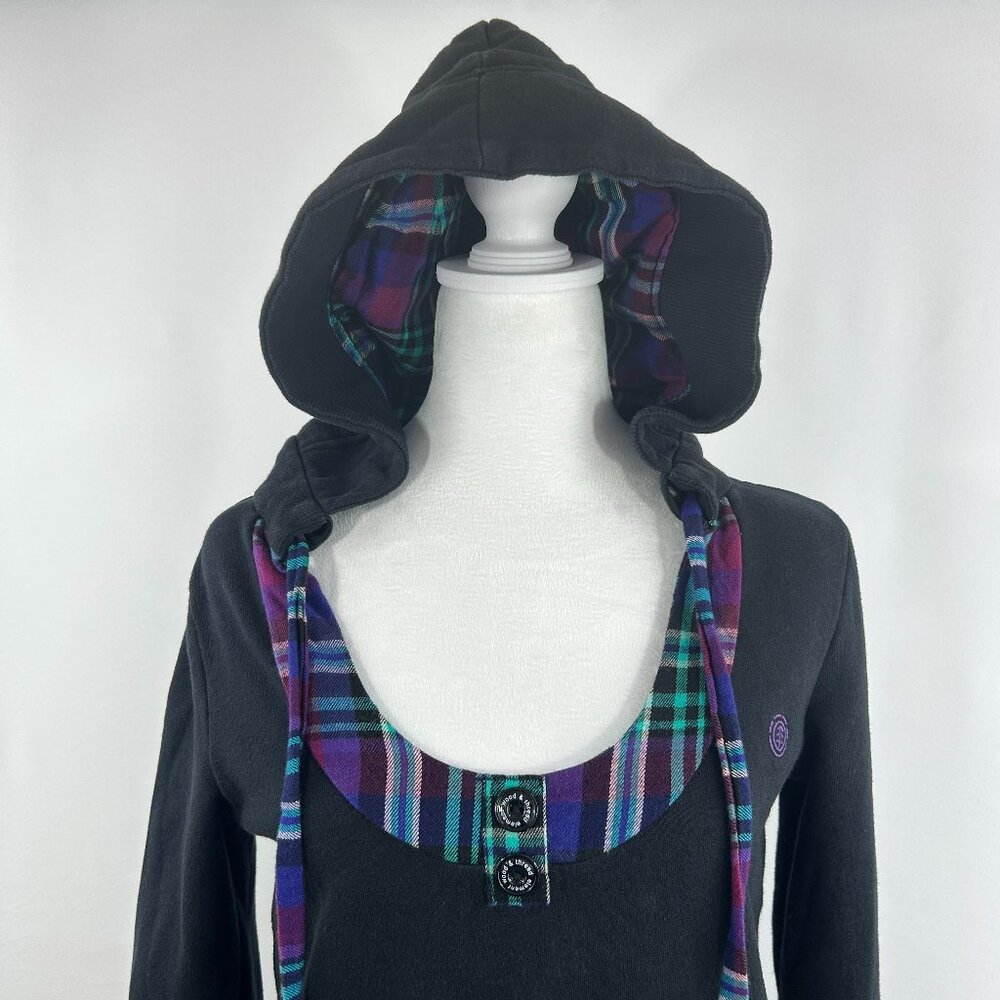 Element black hoodie with plaid details streetwear skater – Small